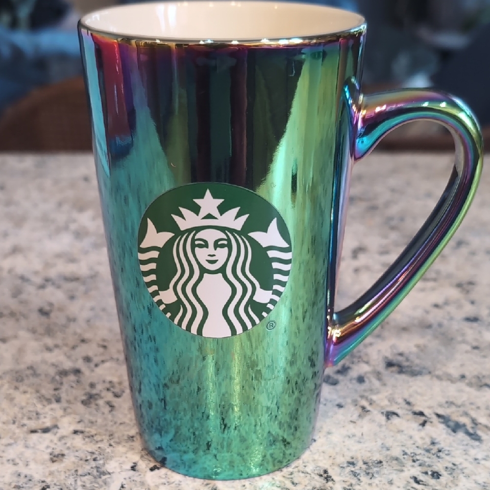 Starbucks 2022 Iridescent Rainbow Oil Slick 16oz Ceramic Tall Mug.